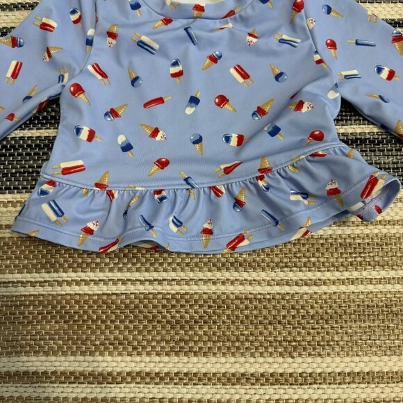 Janie and Jack Girls Swim Top Patriotic Ruffle Popsicle Print Light Blue Size 5 - Picture 3 of 9